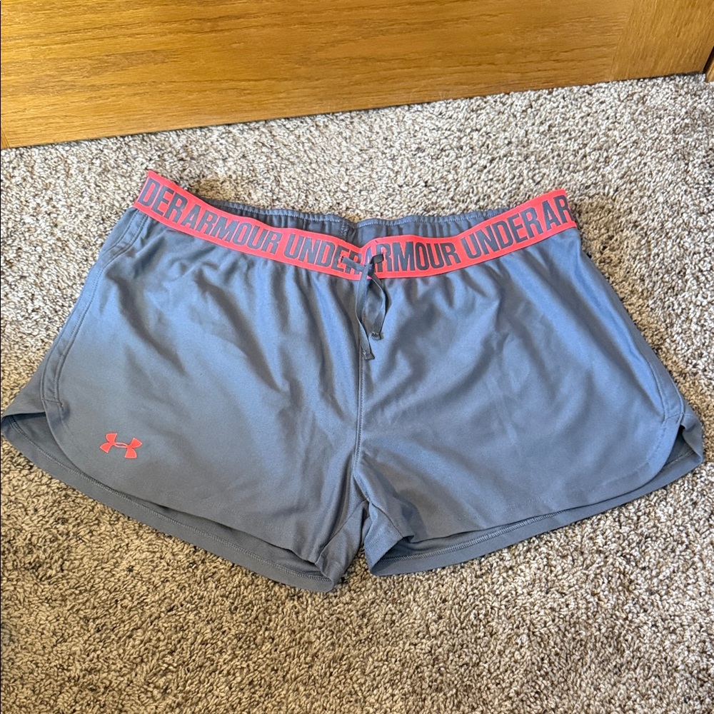 Under Armour Gray Athletic Shorts with Pink Logo Waistband